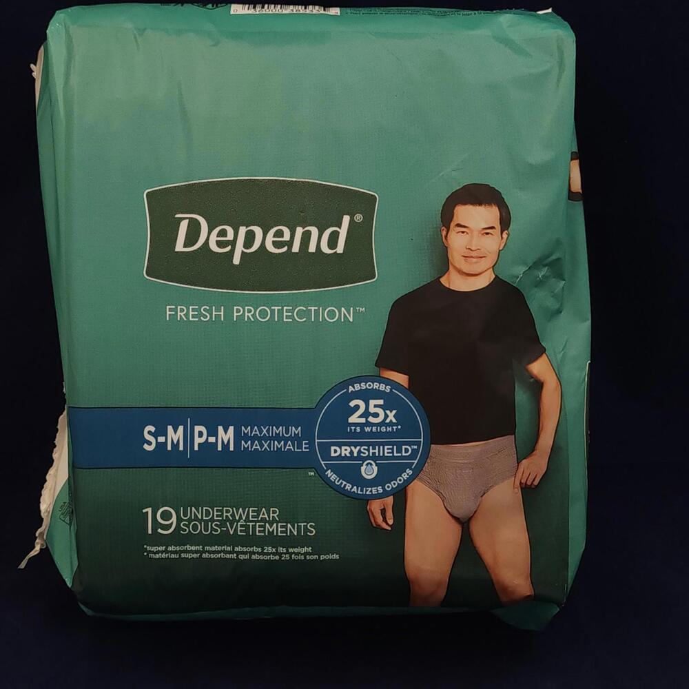 DEPEND MEN'S INCONTINENCE UNDERWEAR S-M P-M‎ GREY 38 CT DISPOSABLE MAXIMUM